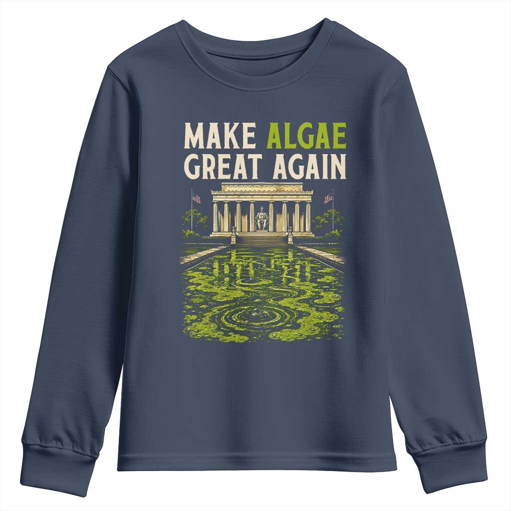 Make Algae Great Again Lincoln Memorial Reflecting Pool Graphic Youth Sweatshirt Funny Washington DC Viral Swamp Meme