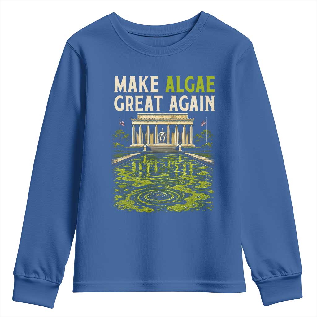 Make Algae Great Again Lincoln Memorial Reflecting Pool Graphic Youth Sweatshirt Funny Washington DC Viral Swamp Meme