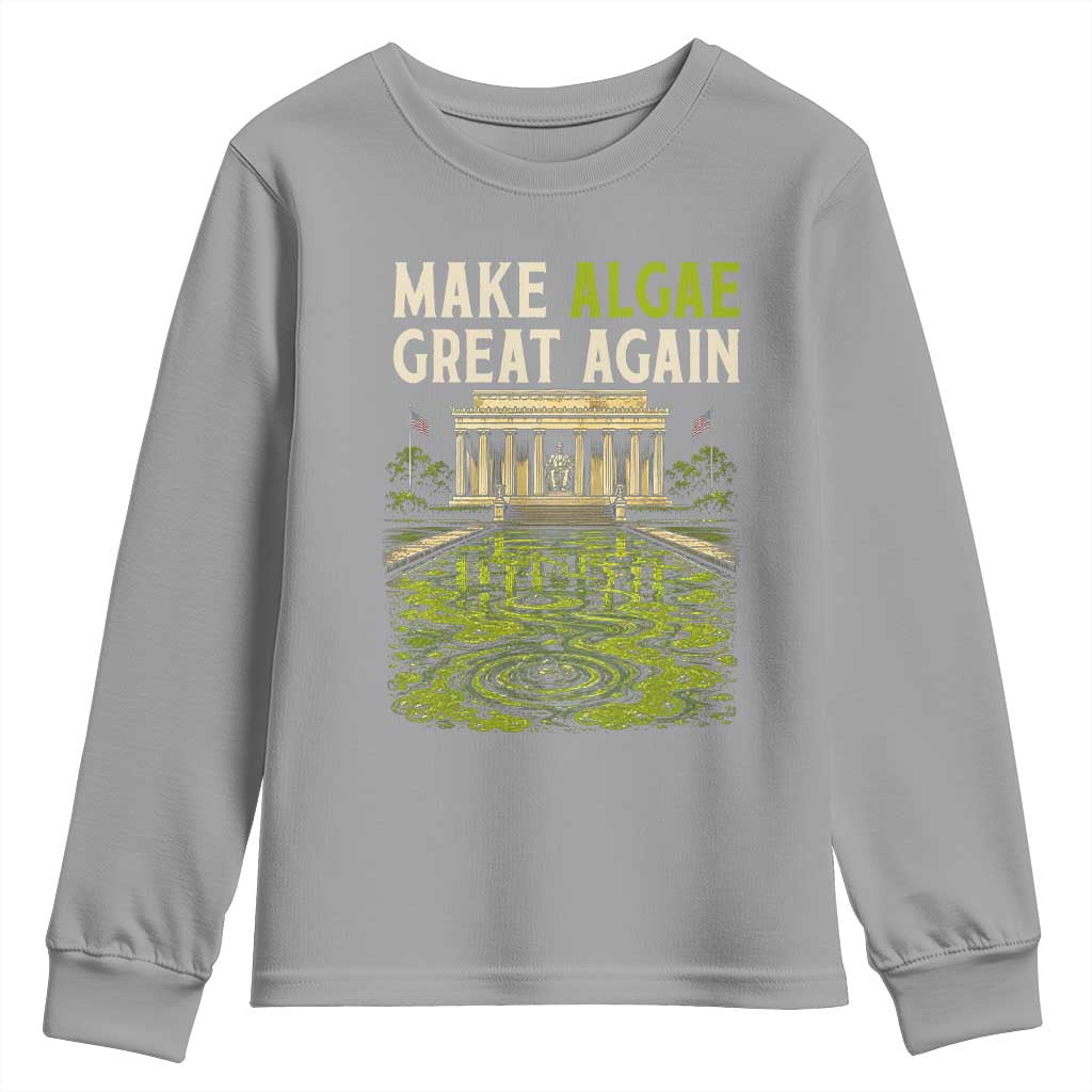 Make Algae Great Again Lincoln Memorial Reflecting Pool Graphic Youth Sweatshirt Funny Washington DC Viral Swamp Meme