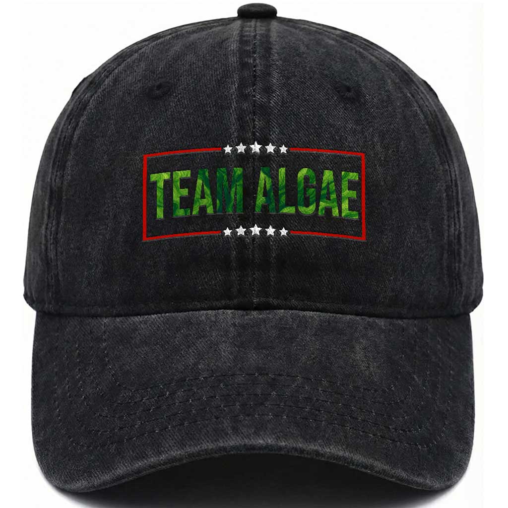 Team Algae Satire Washed Cotton Baseball Cap Funny Lincoln Memorial Reflecting Pool Meme Parody