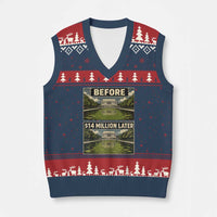Before and 14 Million Dollars Later Lincoln Memorial Reflecting Pool Meme V-Neck Knit Sweater Vest Funny Government Spending Satire
