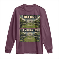 Before and 14 Million Dollars Later Lincoln Memorial Reflecting Pool Meme Long Sleeve Shirt Funny Government Spending Satire