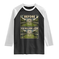 Before and 14 Million Dollars Later Lincoln Memorial Reflecting Pool Meme Raglan Shirt Funny Government Spending Satire