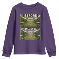 Before and 14 Million Dollars Later Lincoln Memorial Reflecting Pool Meme Youth Sweatshirt Funny Government Spending Satire