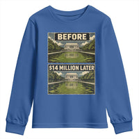 Before and 14 Million Dollars Later Lincoln Memorial Reflecting Pool Meme Youth Sweatshirt Funny Government Spending Satire