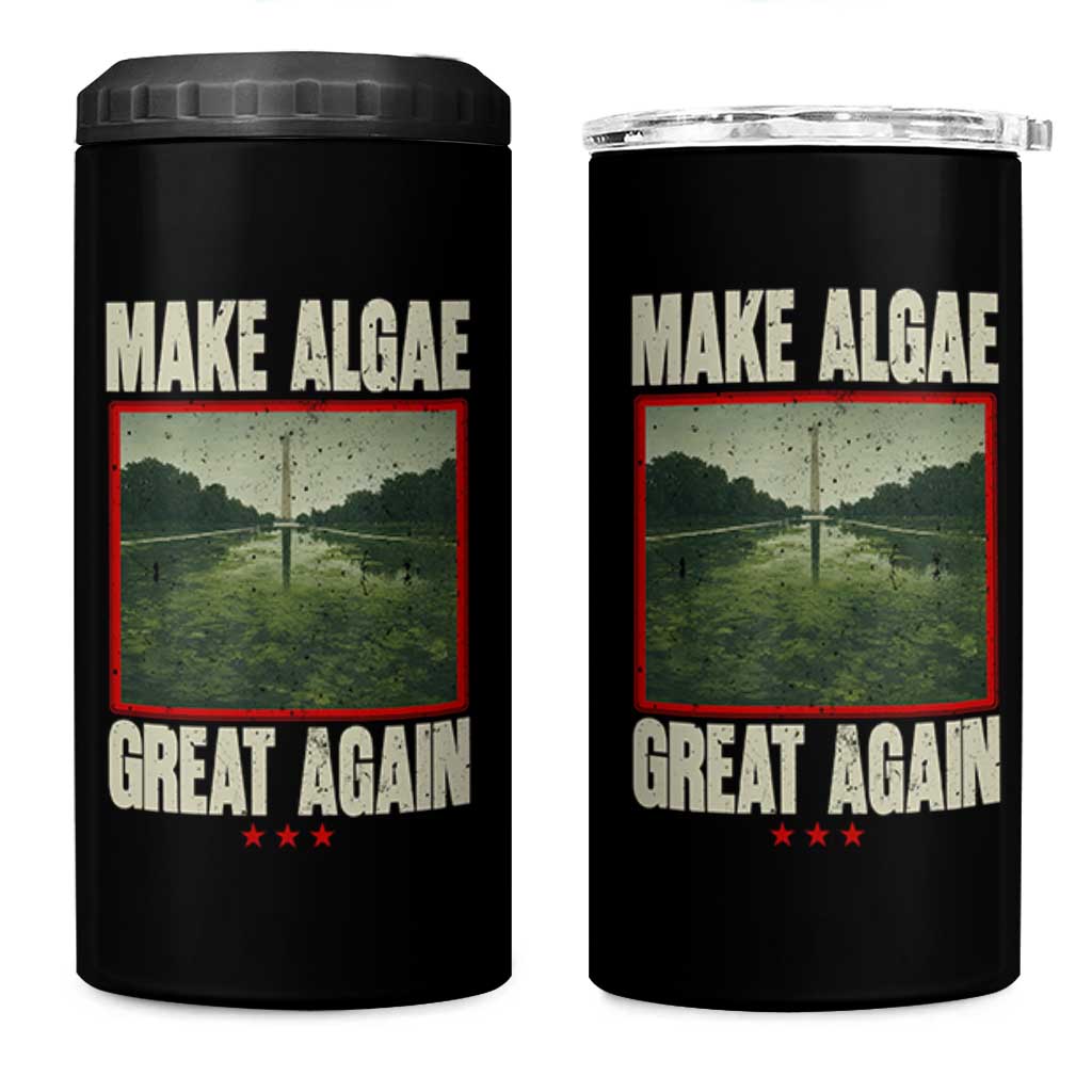 Make Algae Great Again Funny DC Slamp Slime Parody 4 in 1 Can Cooler Tumbler Washington Monument Reflecting Pool Vintage Photo