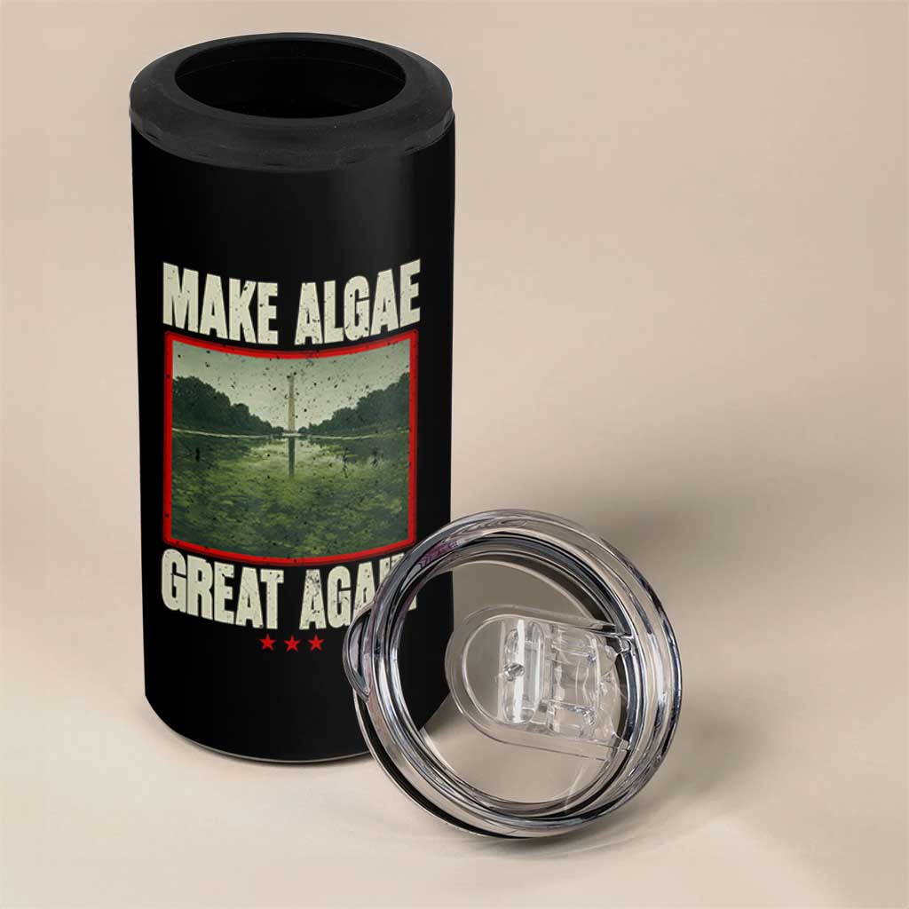 Make Algae Great Again Funny DC Slamp Slime Parody 4 in 1 Can Cooler Tumbler Washington Monument Reflecting Pool Vintage Photo