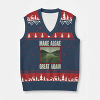 Make Algae Great Again Funny DC Slamp Slime Parody V-Neck Knit Sweater Vest Washington Monument Reflecting Pool Vintage Photo