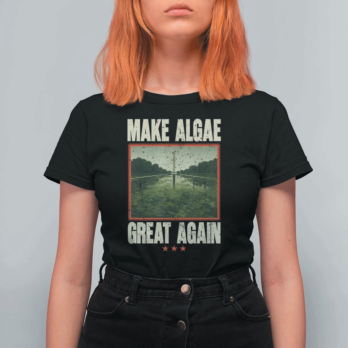 Make Algae Great Again Funny DC Slamp Slime Parody T Shirt For Women Washington Monument Reflecting Pool Vintage Photo