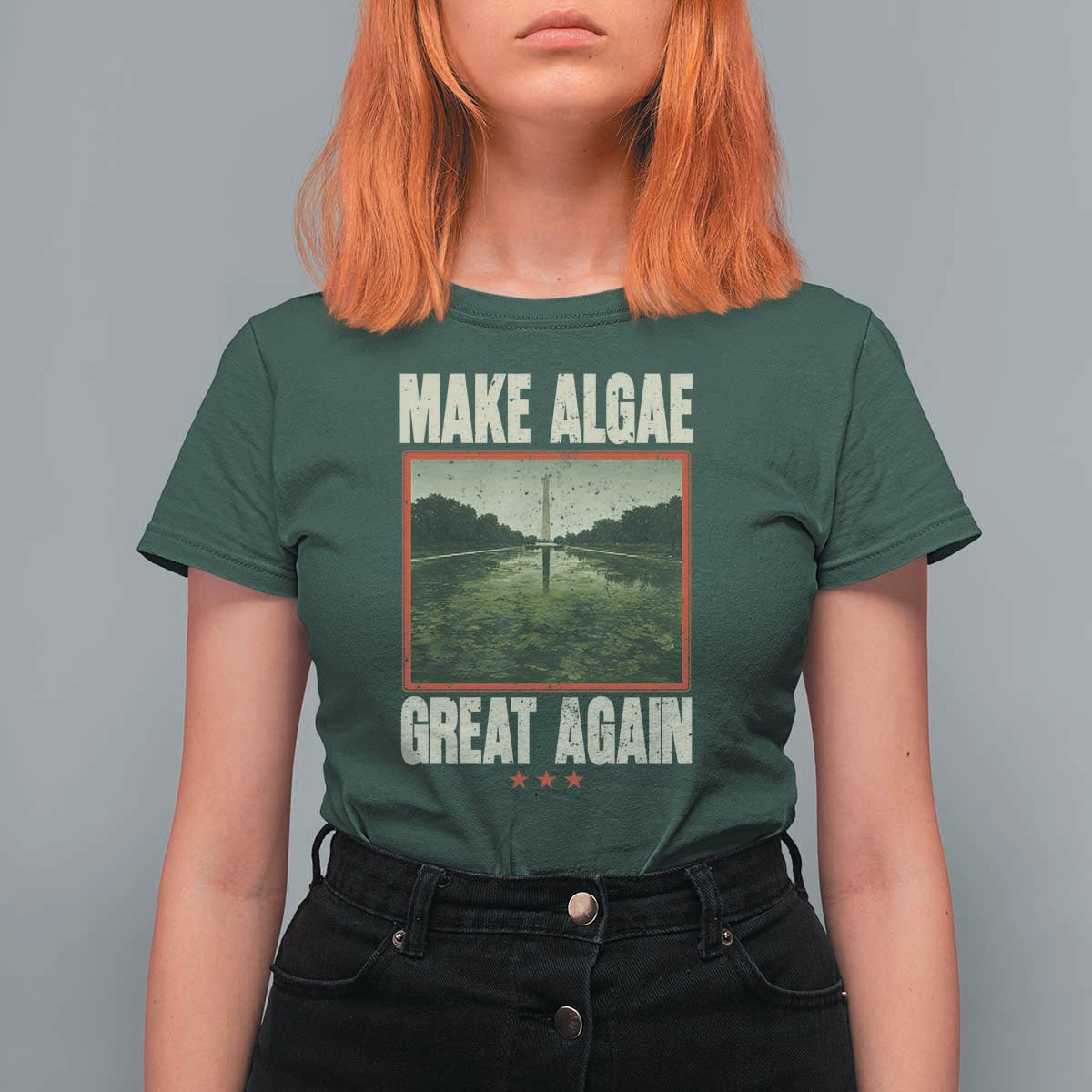 Make Algae Great Again Funny DC Slamp Slime Parody T Shirt For Women Washington Monument Reflecting Pool Vintage Photo