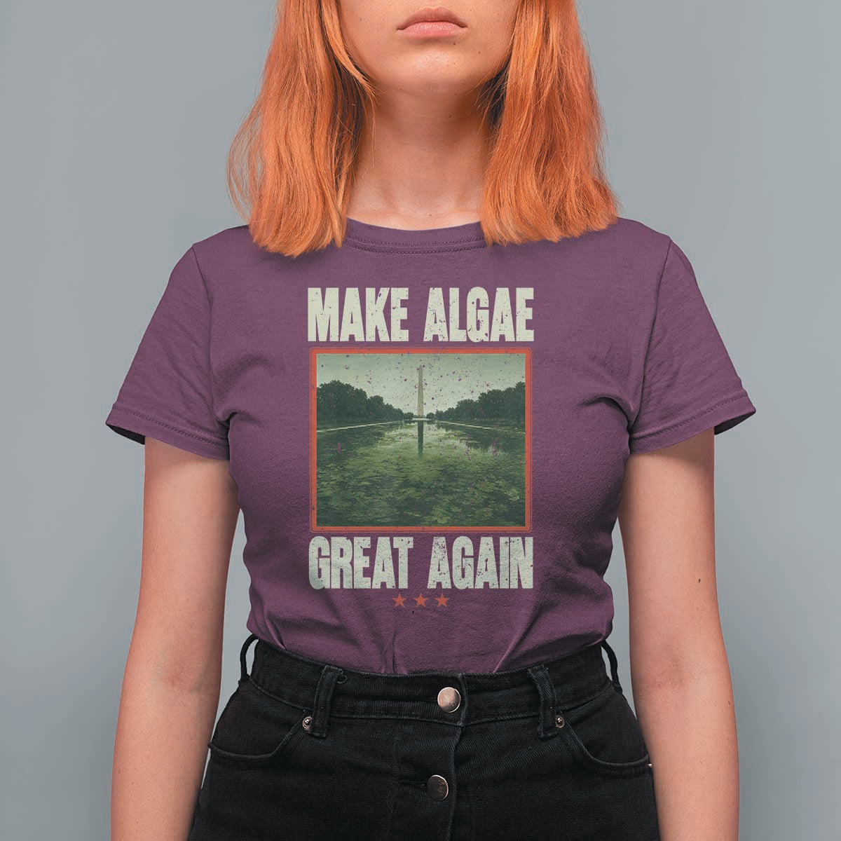 Make Algae Great Again Funny DC Slamp Slime Parody T Shirt For Women Washington Monument Reflecting Pool Vintage Photo