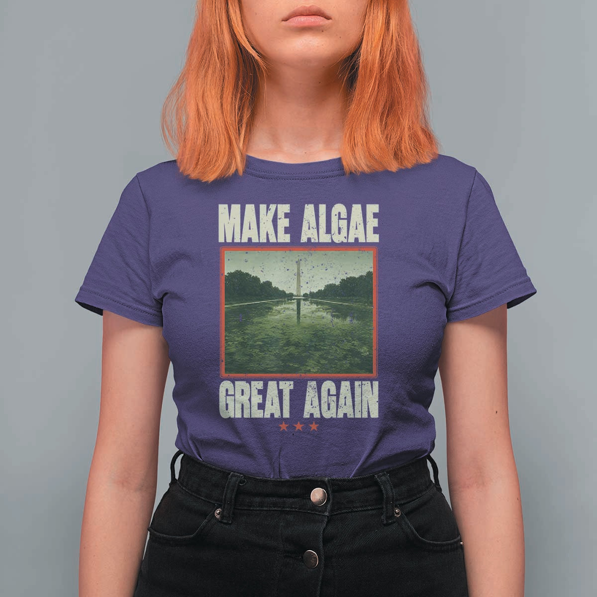 Make Algae Great Again Funny DC Slamp Slime Parody T Shirt For Women Washington Monument Reflecting Pool Vintage Photo
