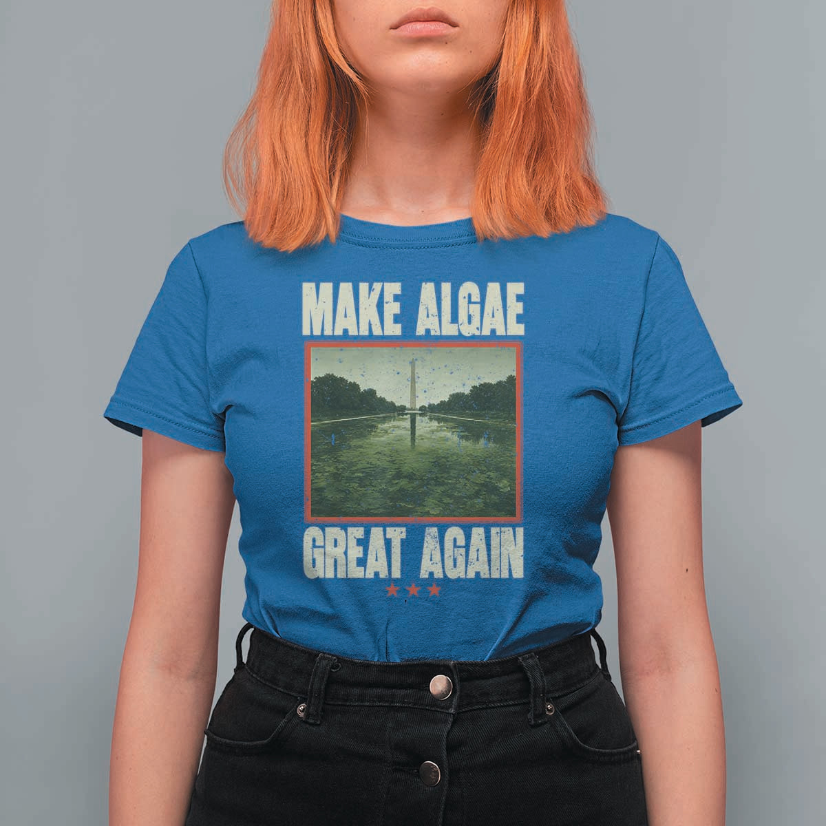 Make Algae Great Again Funny DC Slamp Slime Parody T Shirt For Women Washington Monument Reflecting Pool Vintage Photo