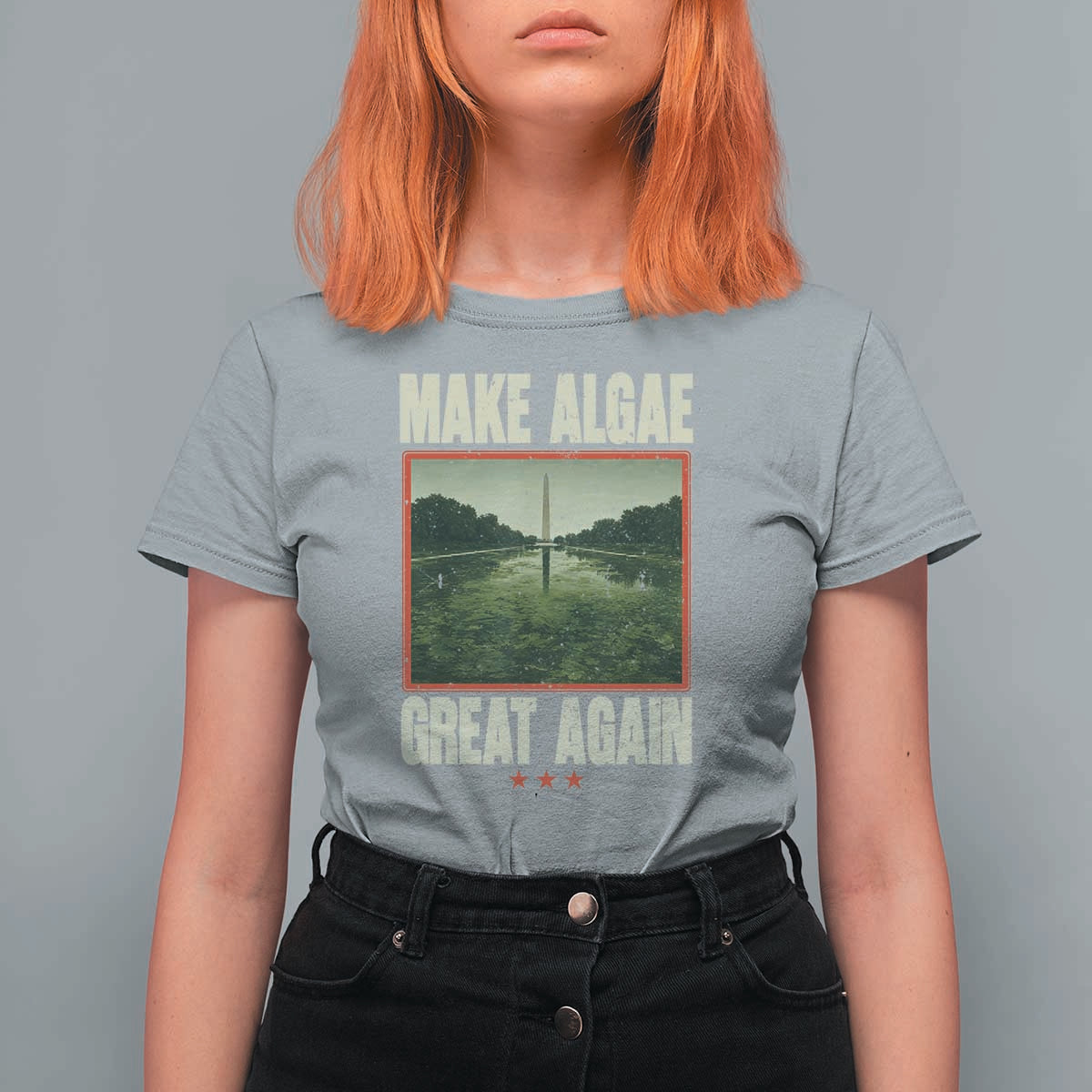 Make Algae Great Again Funny DC Slamp Slime Parody T Shirt For Women Washington Monument Reflecting Pool Vintage Photo