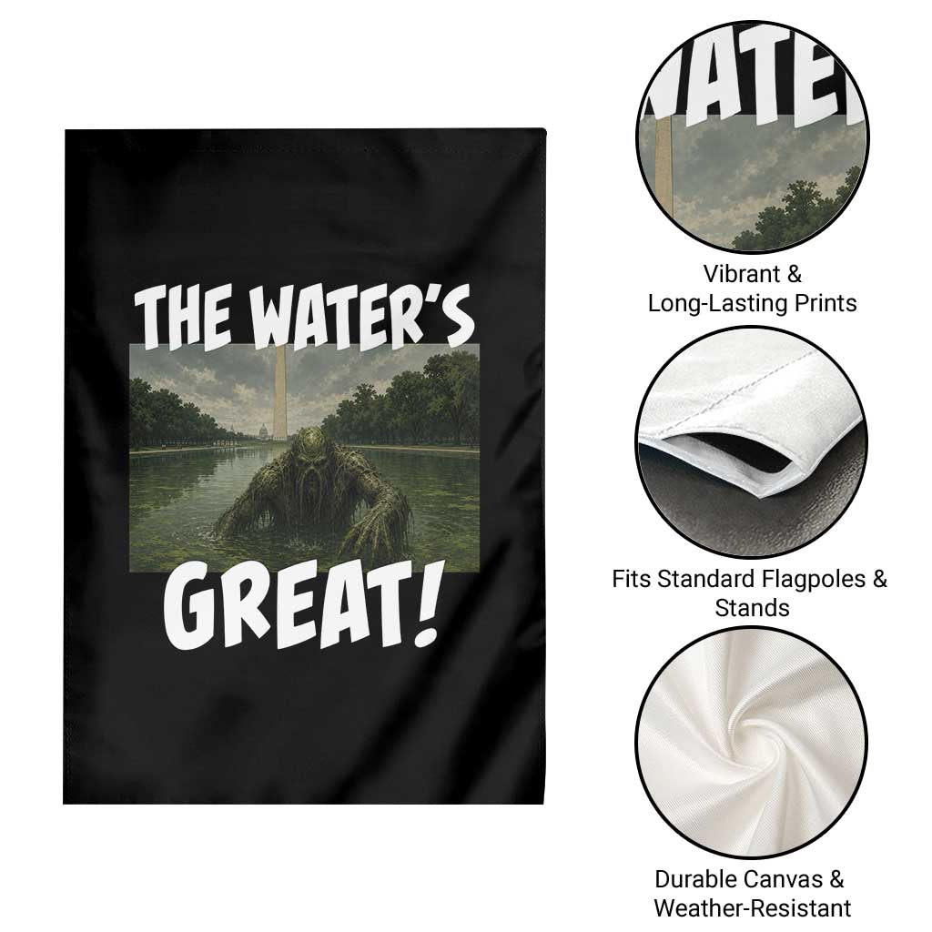 The Water is Great Swamp Monster Reflecting Pool Garden Flag Funny Washington DC Algae Creature Meme