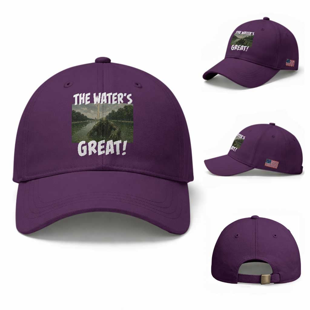 The Water is Great Swamp Monster Reflecting Pool Baseball Cap Funny Washington DC Algae Creature Meme