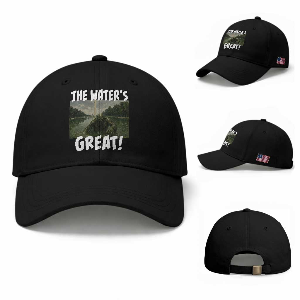 The Water is Great Swamp Monster Reflecting Pool Baseball Cap Funny Washington DC Algae Creature Meme