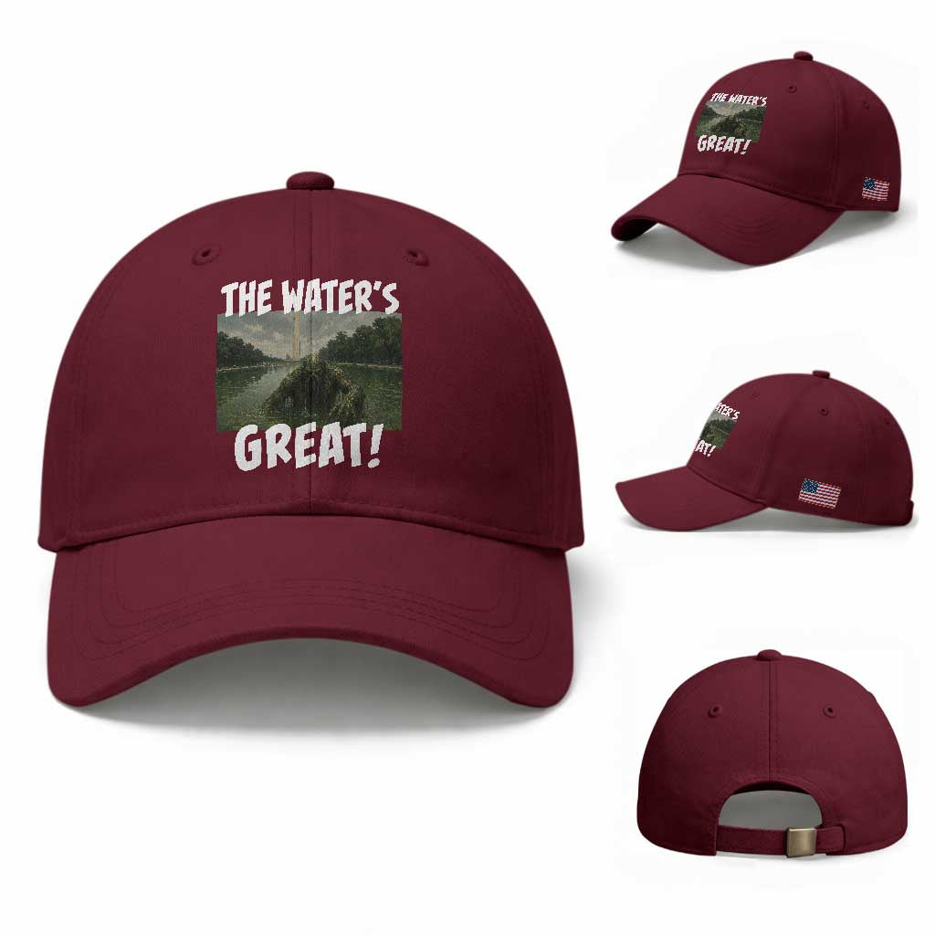 The Water is Great Swamp Monster Reflecting Pool Baseball Cap Funny Washington DC Algae Creature Meme