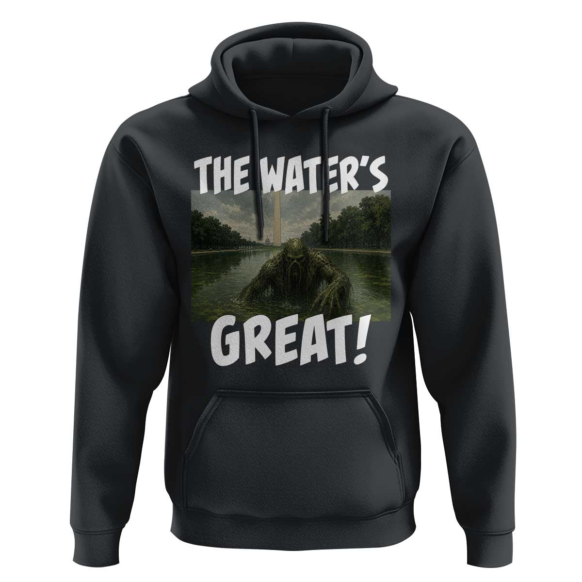 The Water is Great Swamp Monster Reflecting Pool Hoodie Funny Washington DC Algae Creature Meme