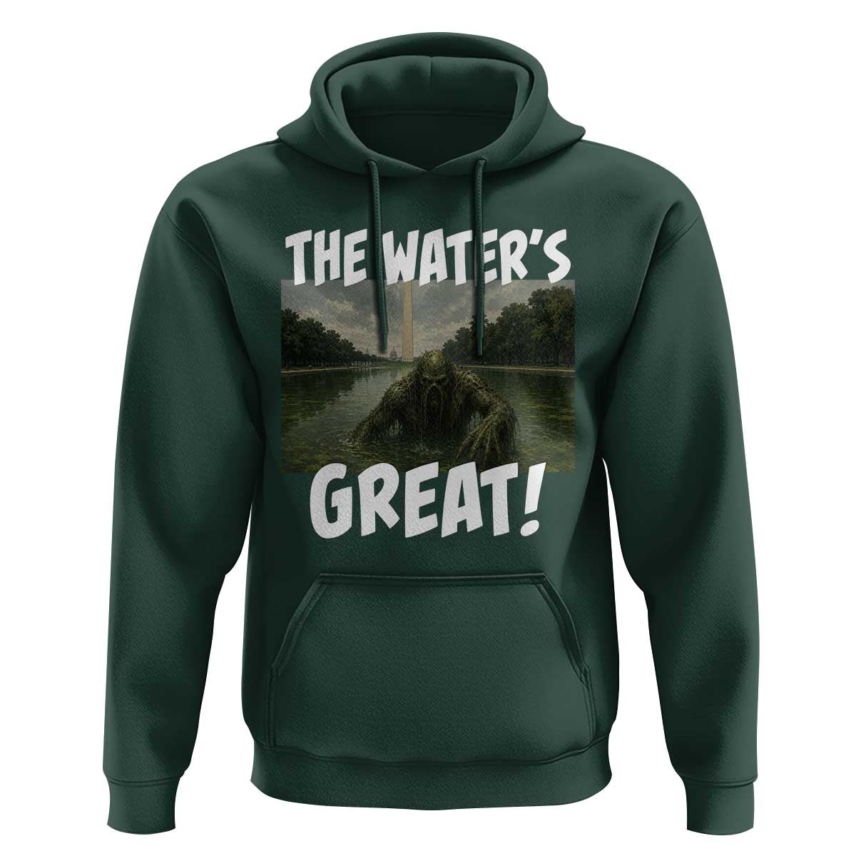 The Water is Great Swamp Monster Reflecting Pool Hoodie Funny Washington DC Algae Creature Meme