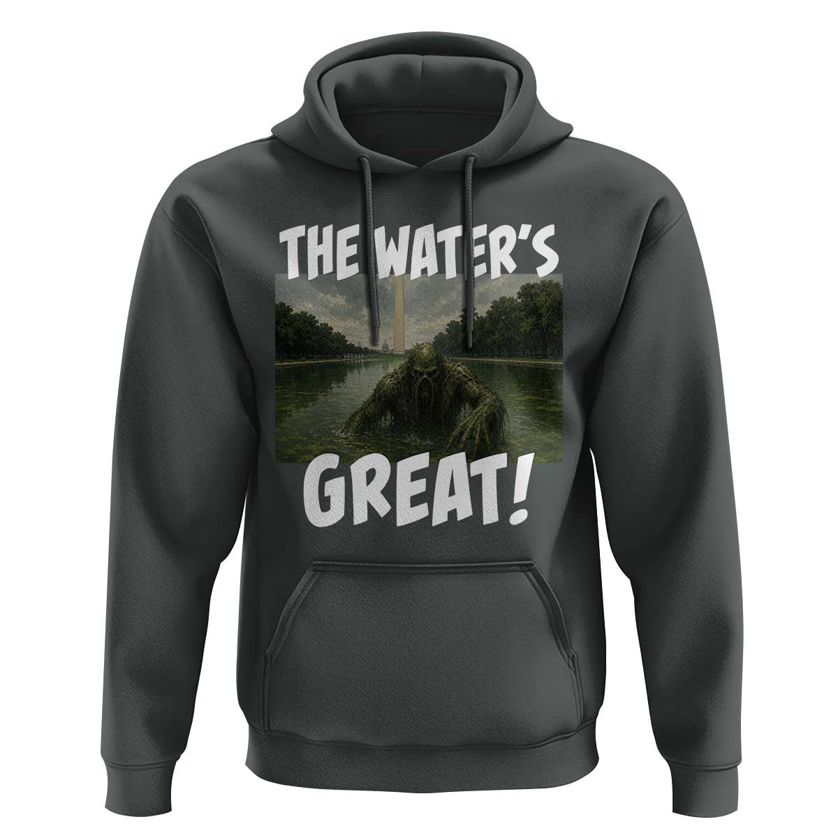 The Water is Great Swamp Monster Reflecting Pool Hoodie Funny Washington DC Algae Creature Meme