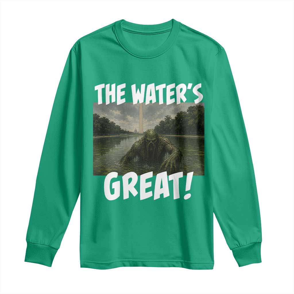 The Water is Great Swamp Monster Reflecting Pool Long Sleeve Shirt Funny Washington DC Algae Creature Meme