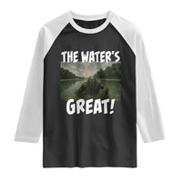 The Water is Great Swamp Monster Reflecting Pool Raglan Shirt Funny Washington DC Algae Creature Meme