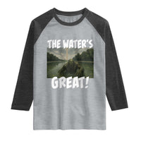 The Water is Great Swamp Monster Reflecting Pool Raglan Shirt Funny Washington DC Algae Creature Meme