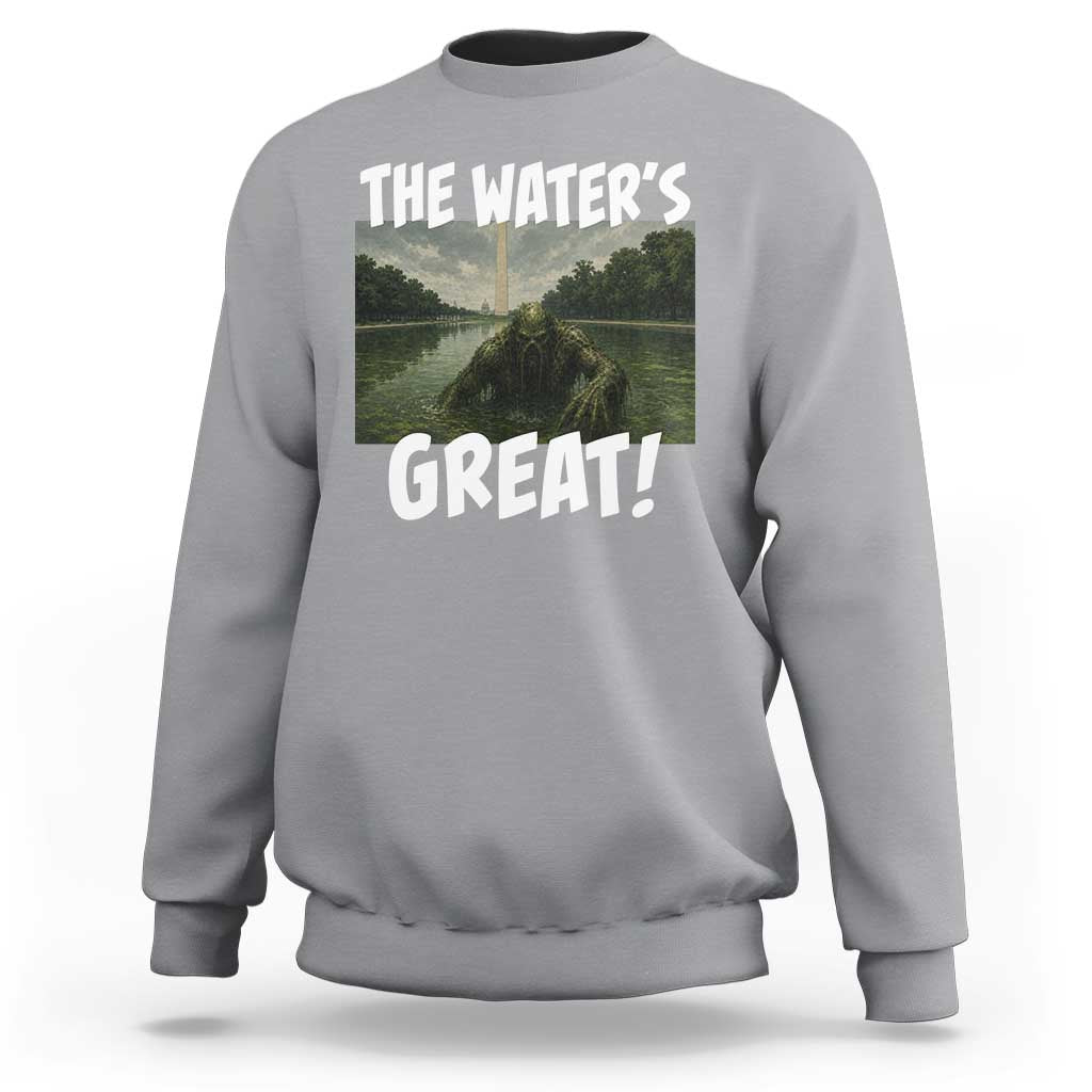 The Water is Great Swamp Monster Reflecting Pool Sweatshirt Funny Washington DC Algae Creature Meme