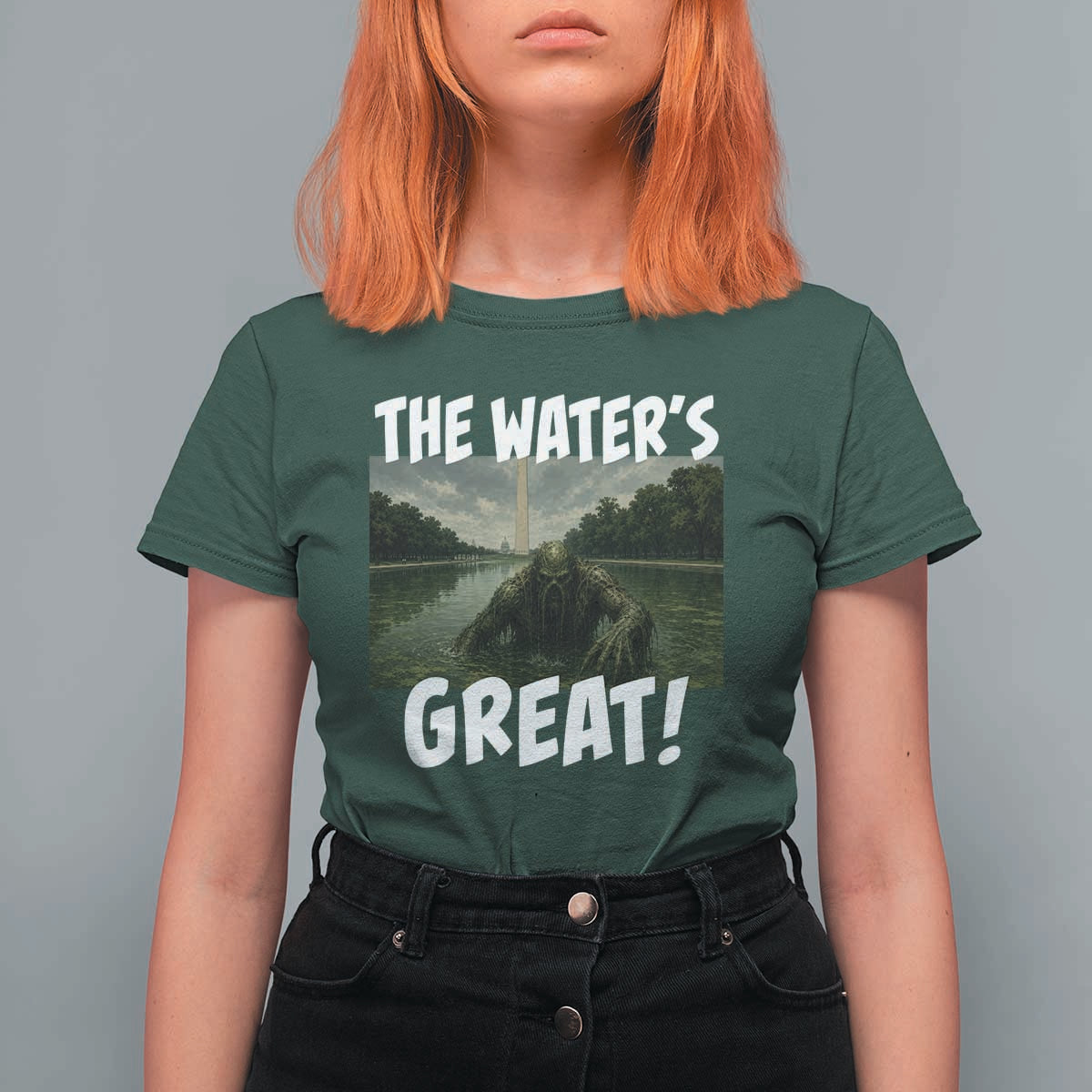 The Water is Great Swamp Monster Reflecting Pool T Shirt For Women Funny Washington DC Algae Creature Meme