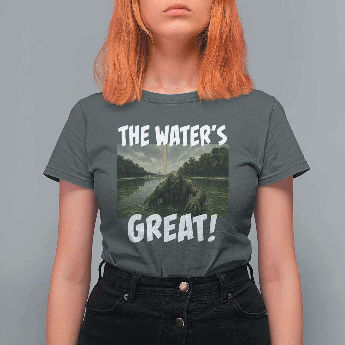 The Water is Great Swamp Monster Reflecting Pool T Shirt For Women Funny Washington DC Algae Creature Meme