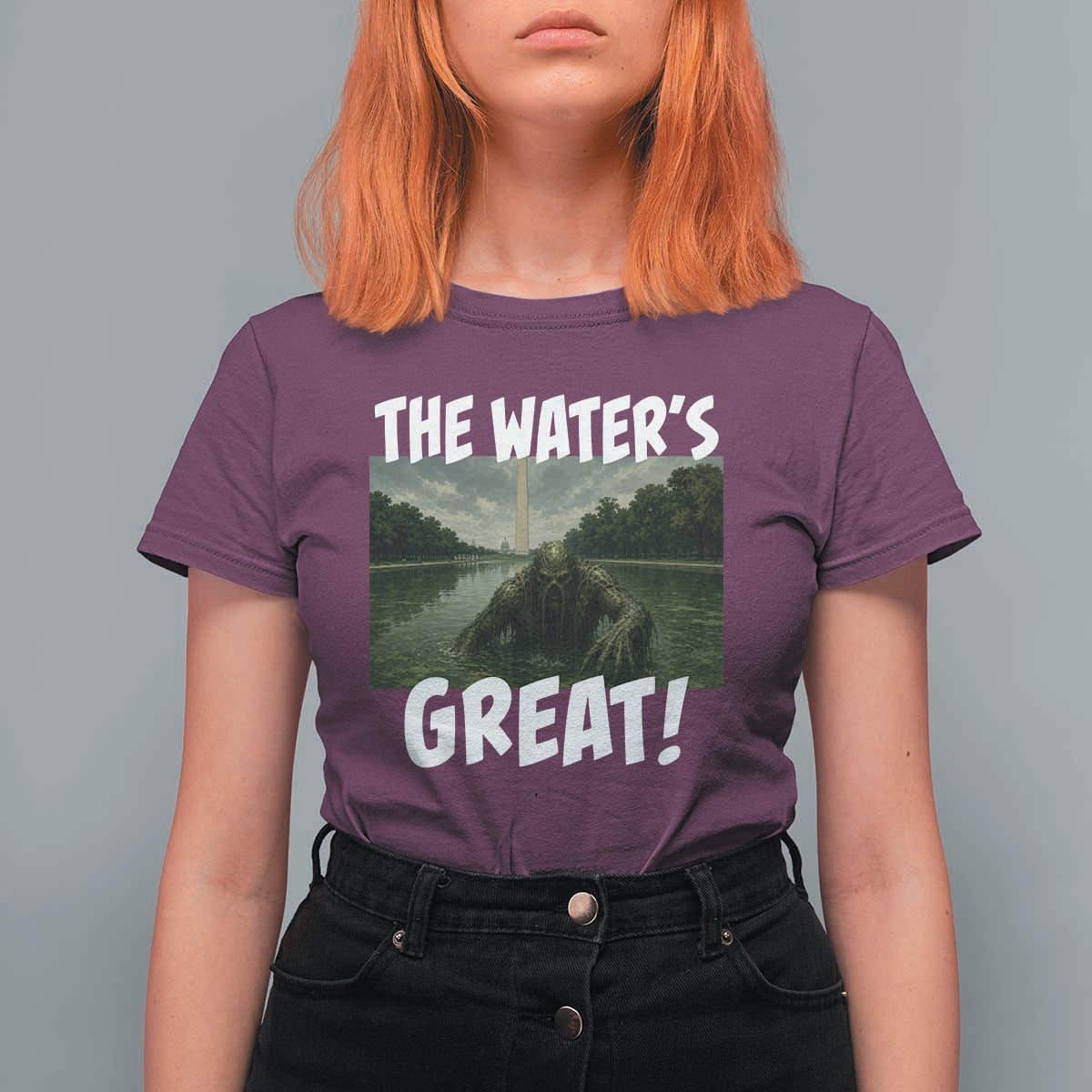 The Water is Great Swamp Monster Reflecting Pool T Shirt For Women Funny Washington DC Algae Creature Meme