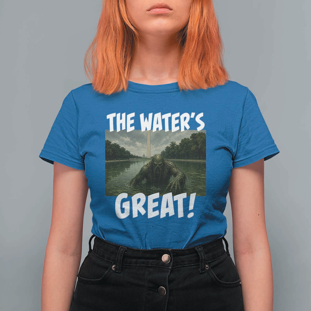 The Water is Great Swamp Monster Reflecting Pool T Shirt For Women Funny Washington DC Algae Creature Meme