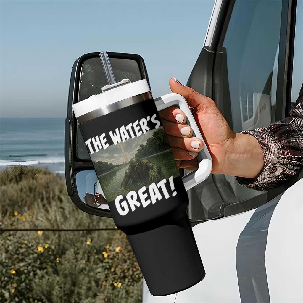 The Water is Great Swamp Monster Reflecting Pool Tumbler With Handle Funny Washington DC Algae Creature Meme