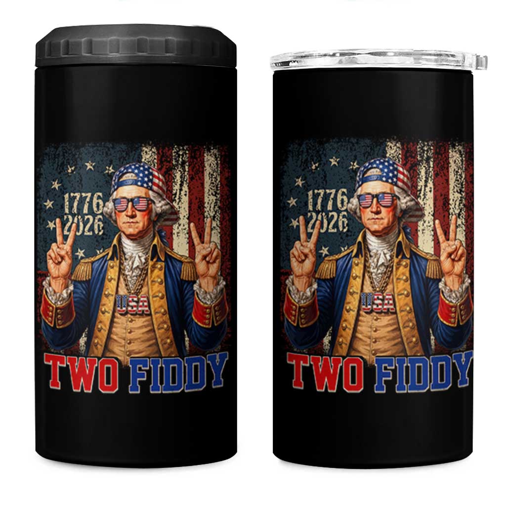 Two Fiddy George Washington Peace Signs 4 in 1 Can Cooler Tumbler Funny Semiquincentennial Hip Hop Style President