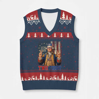 Two Fiddy George Washington Peace Signs V-Neck Knit Sweater Vest Funny Semiquincentennial Hip Hop Style President