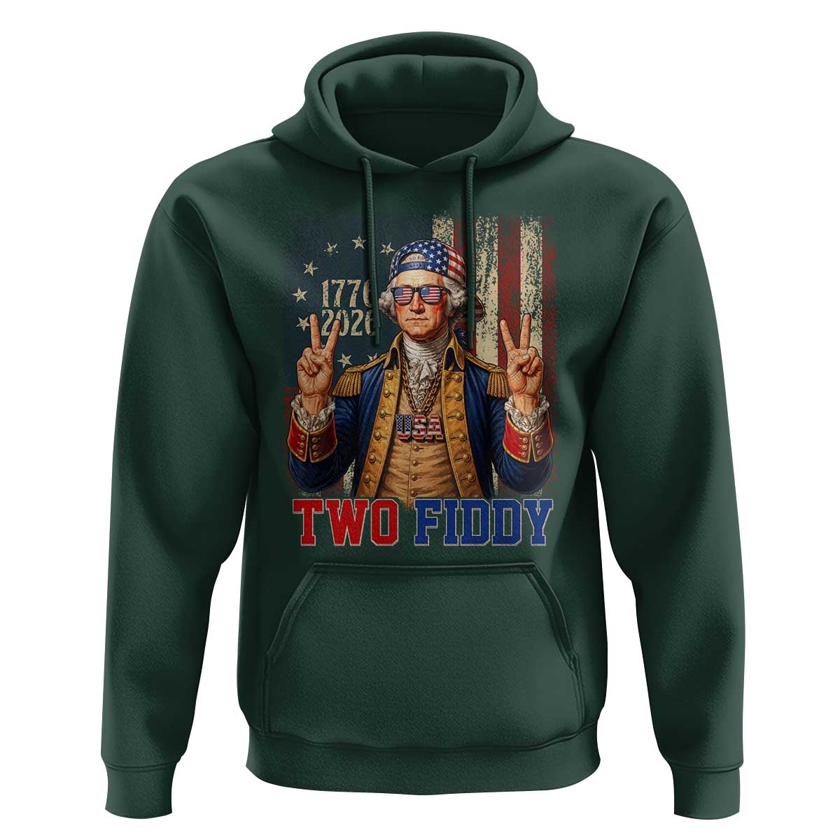 Two Fiddy George Washington Peace Signs Hoodie Funny Semiquincentennial Hip Hop Style President