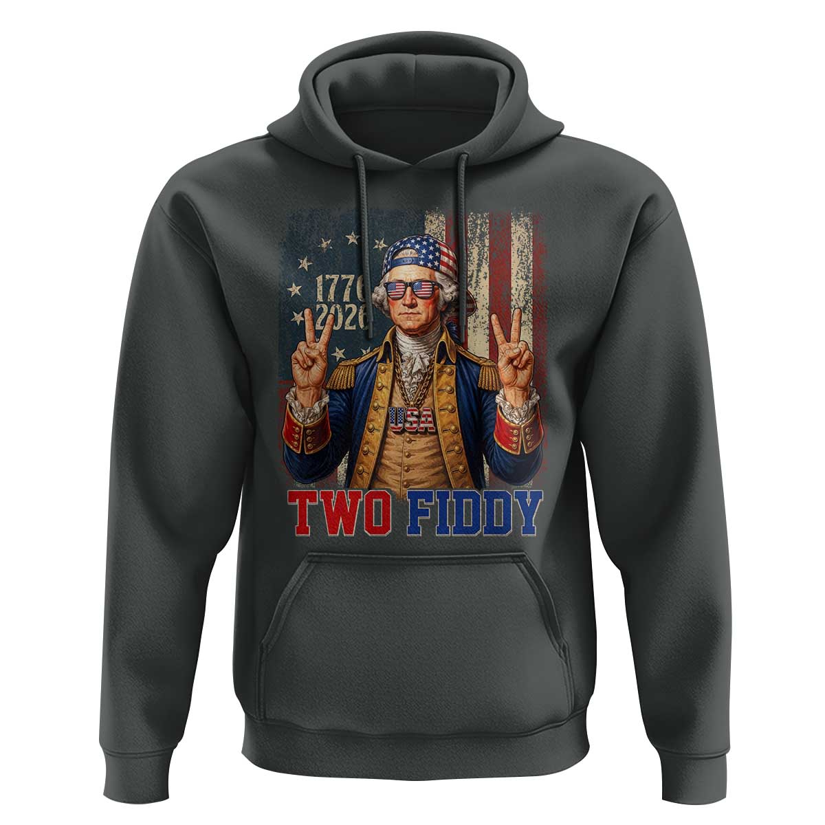 Two Fiddy George Washington Peace Signs Hoodie Funny Semiquincentennial Hip Hop Style President