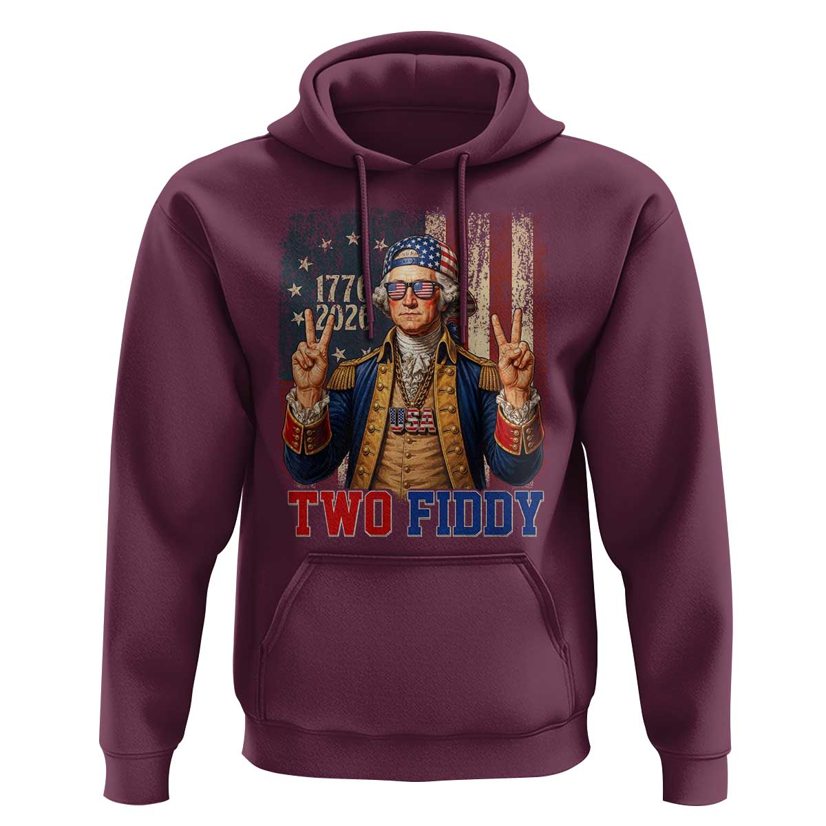 Two Fiddy George Washington Peace Signs Hoodie Funny Semiquincentennial Hip Hop Style President