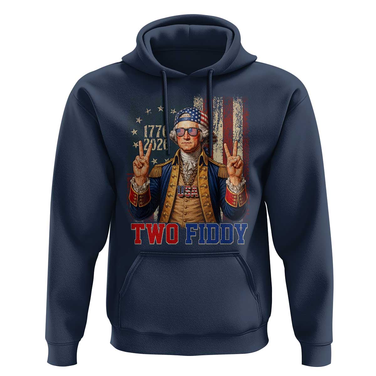 Two Fiddy George Washington Peace Signs Hoodie Funny Semiquincentennial Hip Hop Style President
