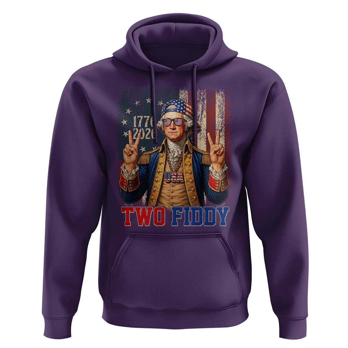 Two Fiddy George Washington Peace Signs Hoodie Funny Semiquincentennial Hip Hop Style President