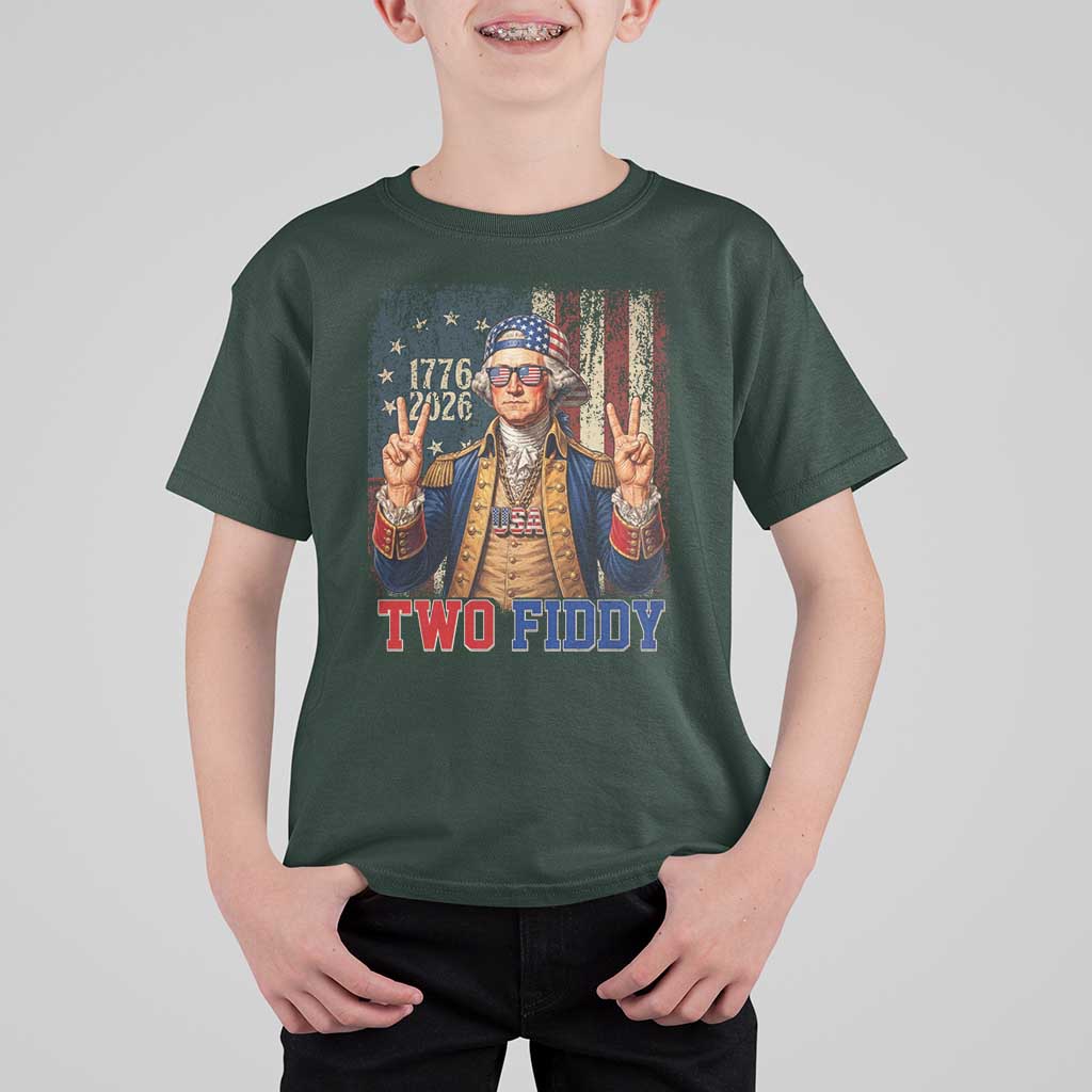 Two Fiddy George Washington Peace Signs T Shirt For Kid Funny Semiquincentennial Hip Hop Style President