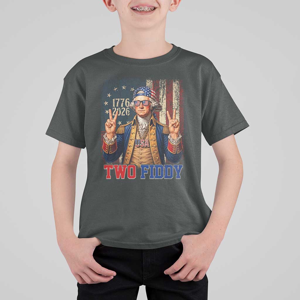 Two Fiddy George Washington Peace Signs T Shirt For Kid Funny Semiquincentennial Hip Hop Style President