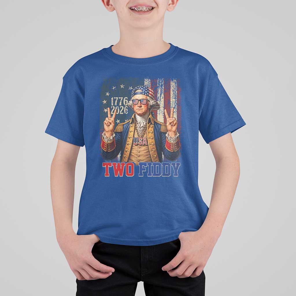 Two Fiddy George Washington Peace Signs T Shirt For Kid Funny Semiquincentennial Hip Hop Style President