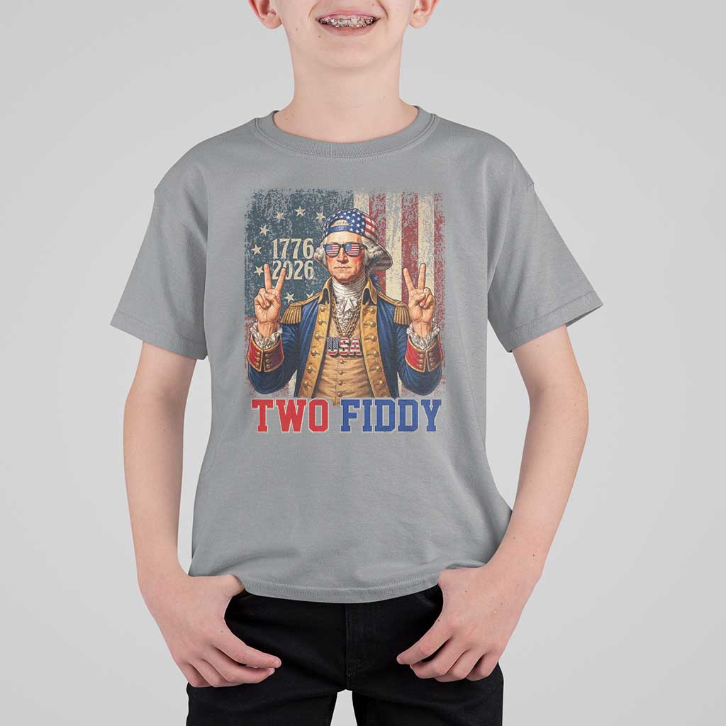 Two Fiddy George Washington Peace Signs T Shirt For Kid Funny Semiquincentennial Hip Hop Style President