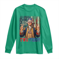 Two Fiddy George Washington Peace Signs Long Sleeve Shirt Funny Semiquincentennial Hip Hop Style President