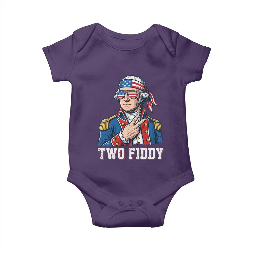 Two Fiddy George Washington Bandana Baby Onesie Funny Cool Sunglasses American Flag Headband Peace Sign Patriotic