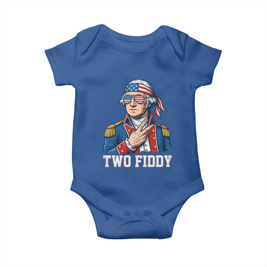 Two Fiddy George Washington Bandana Baby Onesie Funny Cool Sunglasses American Flag Headband Peace Sign Patriotic