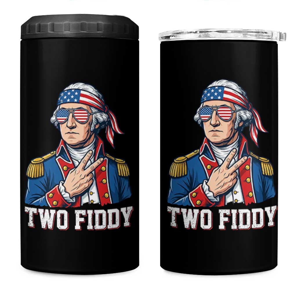 Two Fiddy George Washington Bandana 4 in 1 Can Cooler Tumbler Funny Cool Sunglasses American Flag Headband Peace Sign Patriotic