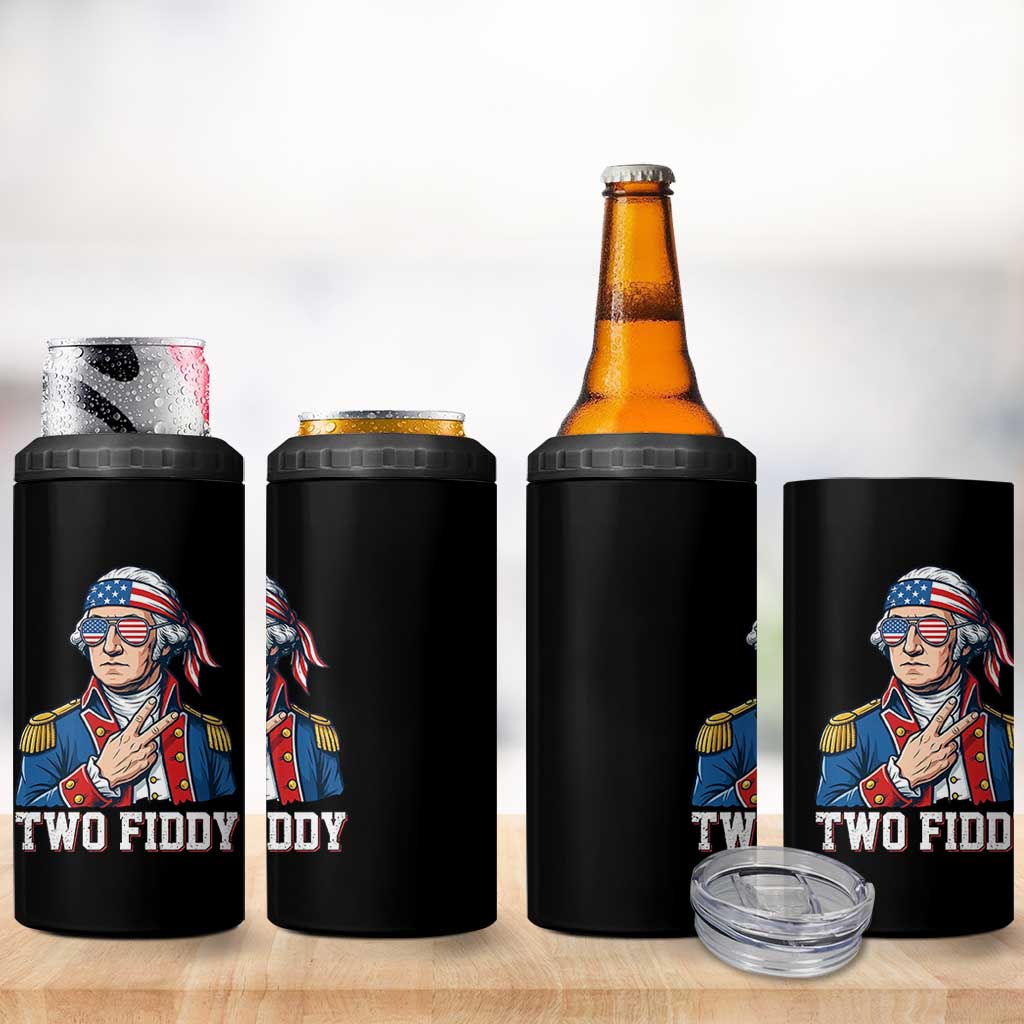 Two Fiddy George Washington Bandana 4 in 1 Can Cooler Tumbler Funny Cool Sunglasses American Flag Headband Peace Sign Patriotic